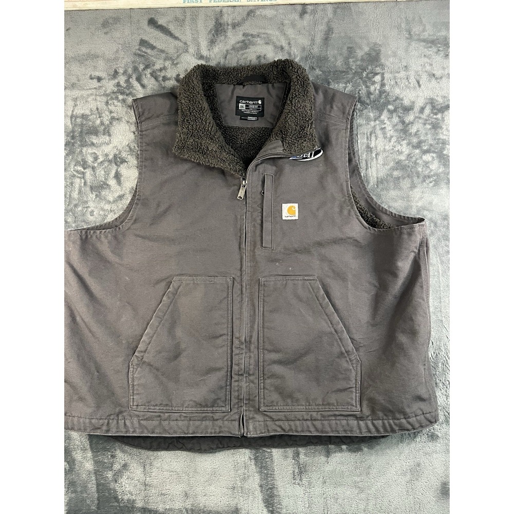 Carhartt Men's 2XL Mock Neck Sherpa Lined Washed Duck Vest Gravel Gray